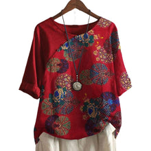 Load image into Gallery viewer, Women&#39;s Button Short Sleeve Floral Print T-Shirt

