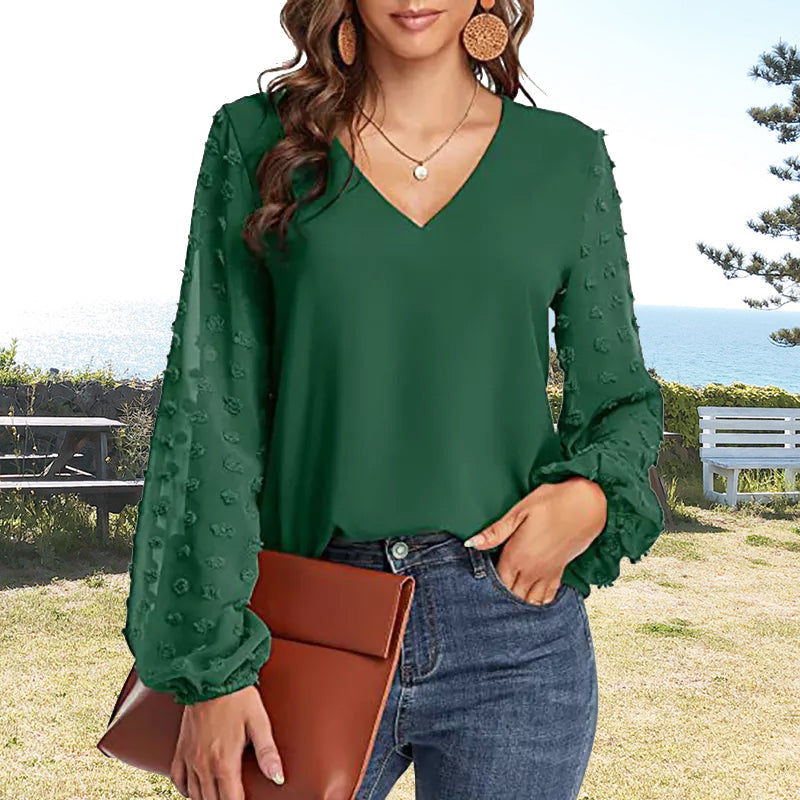 V-neck Long-sleeve Chiffon Shirt