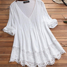 Load image into Gallery viewer, Jacquard Pleated Lace Hollow Out V-neck Plus Size Blouse
