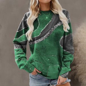 Geometric Loose Print Long Sleeve Crew Neck Sweatshirt