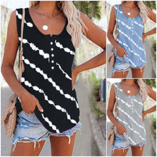 Load image into Gallery viewer, Women&#39;s Diagonal Stripe Button Crew Neck Tank Top
