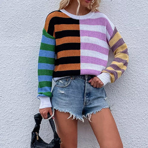 Striped Loose Crewneck Knit Sweater