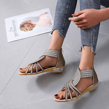 Load image into Gallery viewer, Roman Style Rhinestone Flat Sandals
