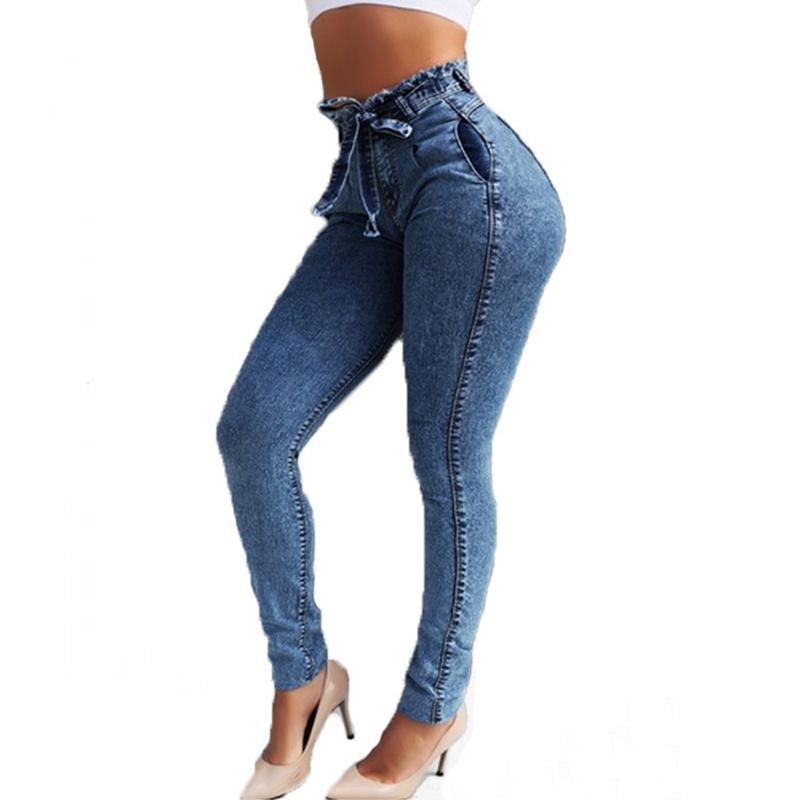 Slim-fit Tassel Belt High-Rise Jeans