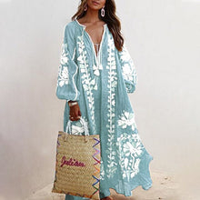 Load image into Gallery viewer, V-Neck Long Sleeve Printed Loose Dress
