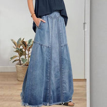 Load image into Gallery viewer, Women Distressed Solid Color Elastic Waist Loose Denim Skirt
