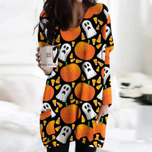 Load image into Gallery viewer, Halloween Cat Pumpkin Long Sleeve Dress
