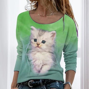 Cat Graphic Long Sleeve T-Shirt