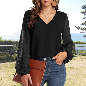 V-neck Long-sleeve Chiffon Shirt