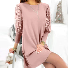 Load image into Gallery viewer, Plain Dress with Round Neck and Puff Sleeves

