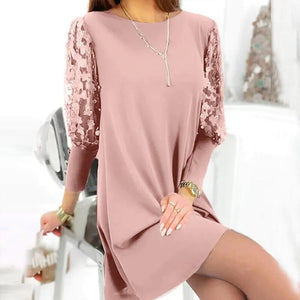 Plain Dress with Round Neck and Puff Sleeves