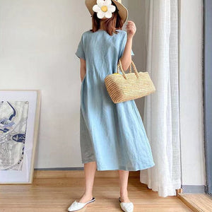 Simple Solid Color Short Sleeve Dress