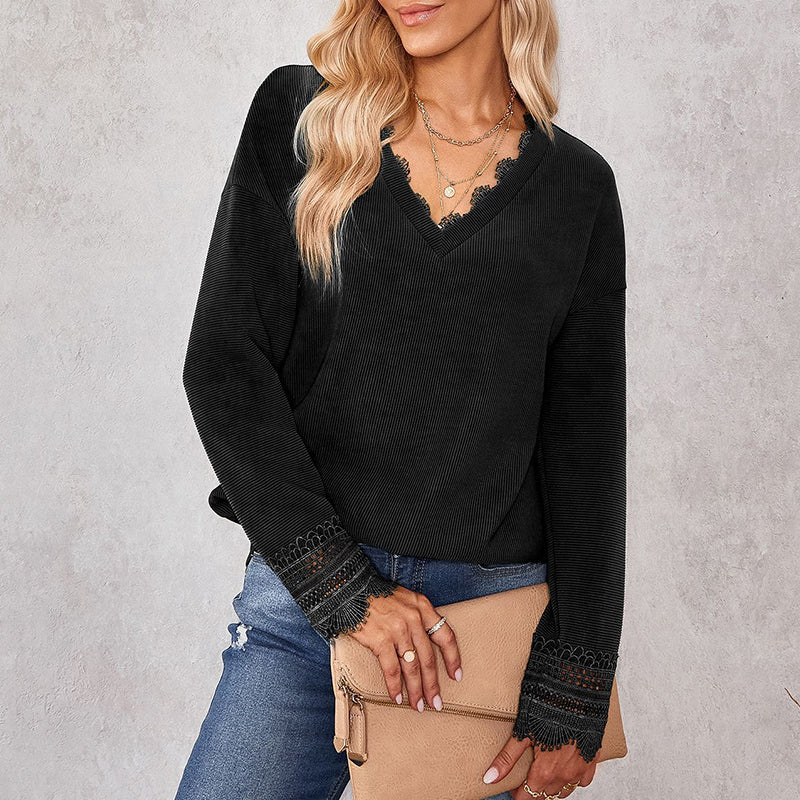 Knit Lace V-Neck Sweater
