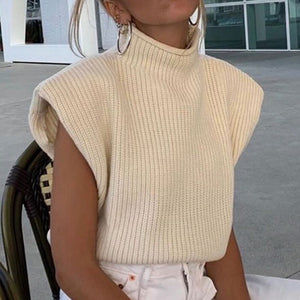 Solid Color Sleeveless Turtleneck Sweater