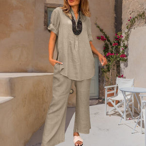Two-piece Cotton and Linen Pants for Women