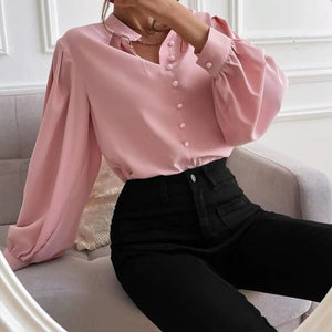 Button Up Stand Collar Long Sleeve Shirt