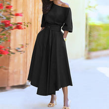 Load image into Gallery viewer, Curb Waist Temperament Solid Color Dress
