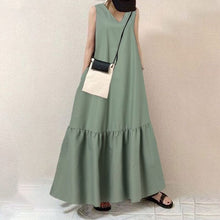 Load image into Gallery viewer, V-Neck Solid Color Sleeveless Pocket Long Dress
