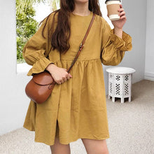 Load image into Gallery viewer, Long Sleeve Pleated Mini Cotton Linen Dress
