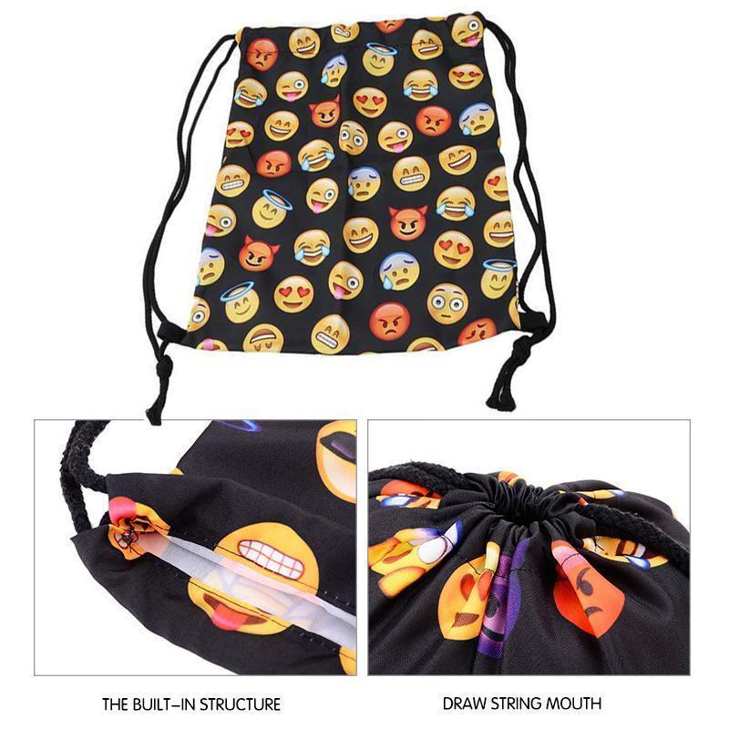 Funny Emoji Print Drawstring Bag