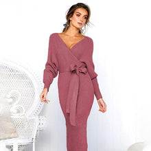Load image into Gallery viewer, Elegant V-Neck Wrap Sweater Dress
