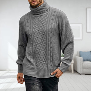 Men's Solid Long-sleeved Knit Turtleneck Sweater
