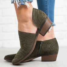 Load image into Gallery viewer, Hollow-Out Low Heel Faux Suede Zipper Ankle Boots
