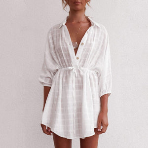 Lapel Single-Breasted Pumped Beach Dress