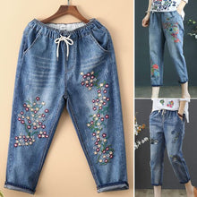 Load image into Gallery viewer, Retro Style Embroidered Loose Jeans
