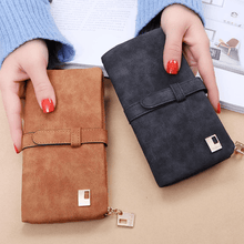 Load image into Gallery viewer, Women Drawstring Nubuck Leather Zipper Two Fold Wallet
