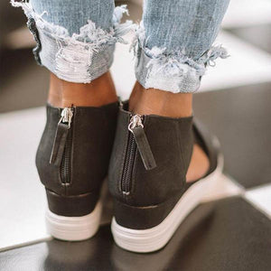 Women's Cut-Out Wedge Sneakers Back Zipper Shoes