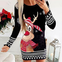 Load image into Gallery viewer, Long Sleeve Round Neck Pullover Christmas Print Sexy Pack Hip Dress
