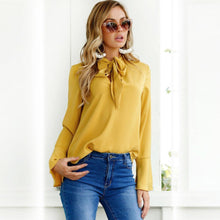 Load image into Gallery viewer, Lace-up Long Sleeve Chiffon Blouse
