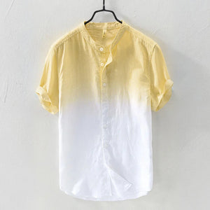 Men's Solid Color Thin Breathable Gradient Collar Cotton Linen Top