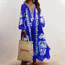 Load image into Gallery viewer, V-Neck Long Sleeve Printed Loose Dress
