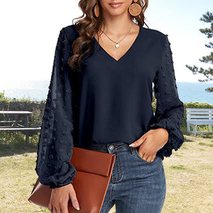 V-neck Long-sleeve Chiffon Shirt