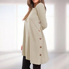 Load image into Gallery viewer, Women&#39;s Long Sleeve Scoop Neck Button Side Sweater Tunic Dress
