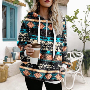 Ethnic Print Plush Sweater