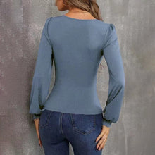 Load image into Gallery viewer, Balloon Sleeve U-Neck Slim Knit Tops
