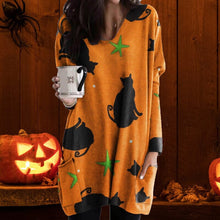 Load image into Gallery viewer, Halloween Cat Pumpkin Long Sleeve Dress
