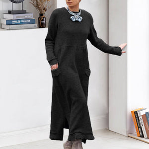 Long Crew Neck Pullover Knit Dress