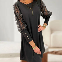 Load image into Gallery viewer, Plain Dress with Round Neck and Puff Sleeves
