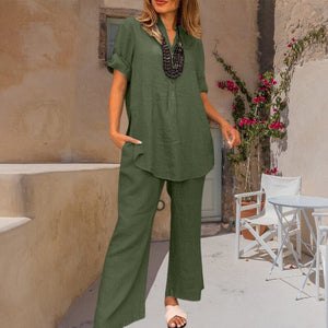 Two-piece Cotton and Linen Pants for Women