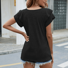 Load image into Gallery viewer, Women Casual V-Neck Irregular Lotus Leaf Sleeves T-shirt
