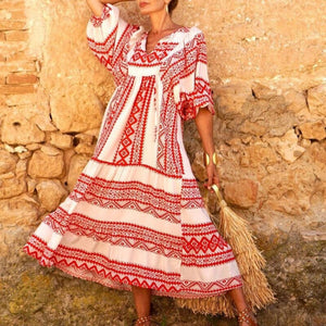 Boho Puff Sleeve Maxi Loose Dress