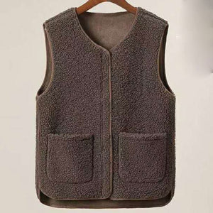 Ladies Faux Sherpa Sleeveless V-Neck Vest