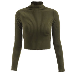 Half Turtleneck Solid Color Long Sleeve Knit T-Shirt