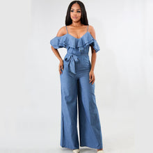 Load image into Gallery viewer, Sling Low-cut Ruffled Wide-leg Jumpsuit
