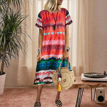 Load image into Gallery viewer, Vintage Ethnic Print Round Neck Dress
