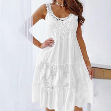 Load image into Gallery viewer, Round Neck Solid Color Sleeveless Lace Panel Dress
